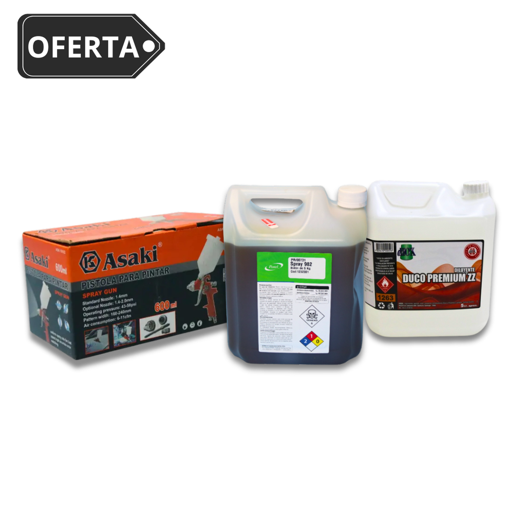 Pack Pegamento Espuma Spray 982, Diluyente Duco y Pistola de Pintura La Factory